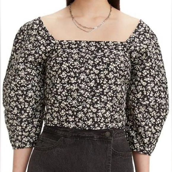 LEVI'S Long Sleeve Yvie Statement Blouse in Odessa Floral Black Agate - Picture 1 of 9